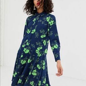 ASOS WHITE Navy & Green Button Shift Dress Worn 1x